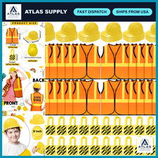 72 Pcs Kids Construction Worker Costume Set - Vests, Hats Tote Bags for Party