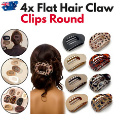 4x Flat Hair Claw Clips Round Accessories Lay Down Women Strong Hold