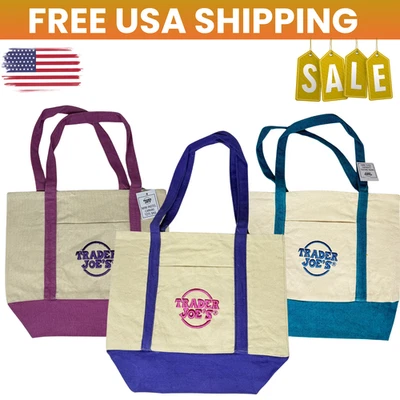 Trader Joe's Mini Canvas Reusable Tote bags, SET of all 3, Basic and Pastel, NWT