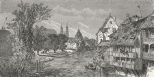 GERMANY. Pegnitz river, intersecting Nuremberg 1880 old antique print picture