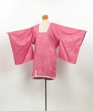 Vintage Pink Silk Haori Jacket: Radiating Woven Pattern Kimono Coat / 2603233