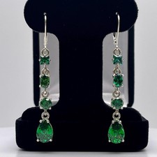 6.6ctw Multi Cut Emerald Earrings Drop Dangle 2  Teardrop