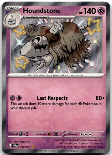 Houndstone 168/091 Shiny Rare Paldean Fates Pokemon Holo Near Mint