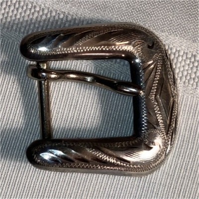 Vintage Engraved Western Americana Belt Buckle & Keeper Set Sterling 1 3/8  2 pc