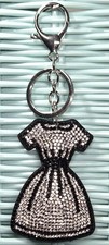 Silver  Black Dress - Bling Crystal - Bag Charm Chain Keychain Key Ring Car
