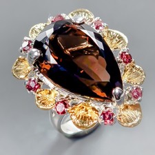 28 ct gift Jewelry Natural Smoky Quartz Ring 925 Sterling Silver Size 7 /R432632
