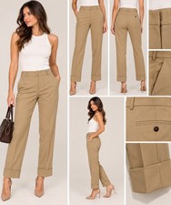 ZARA Womens Khaki Beige High Rise Straight Leg Cuffed Dress Pants Size M NWT