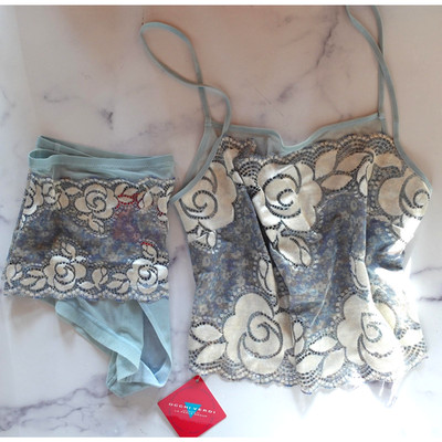 Y2K Occhi Verdi La Perla Lingerie Set Medium Blue Lace Mesh Cami Fairy Babydoll