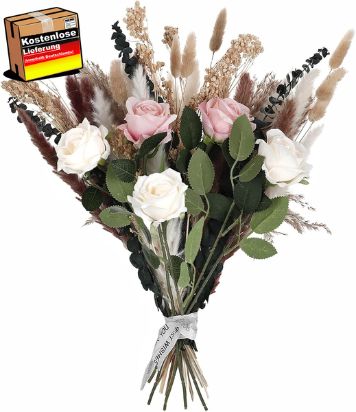 Trockenblumenstrauß Set Mit Pampasgras Rosen Eukalyptus Deko FüR Hochzeiten-image