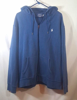 Polo Ralph Lauren Men’s Full Zip Hoodie Cotton Knit Pockets Logo 2XL Blue - Image 1 of 3