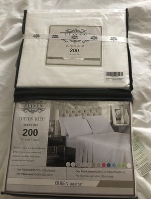 Two (2) Brand NEW Queen Sheet Sets By ELINEN 200 Thread Count Ivory & White