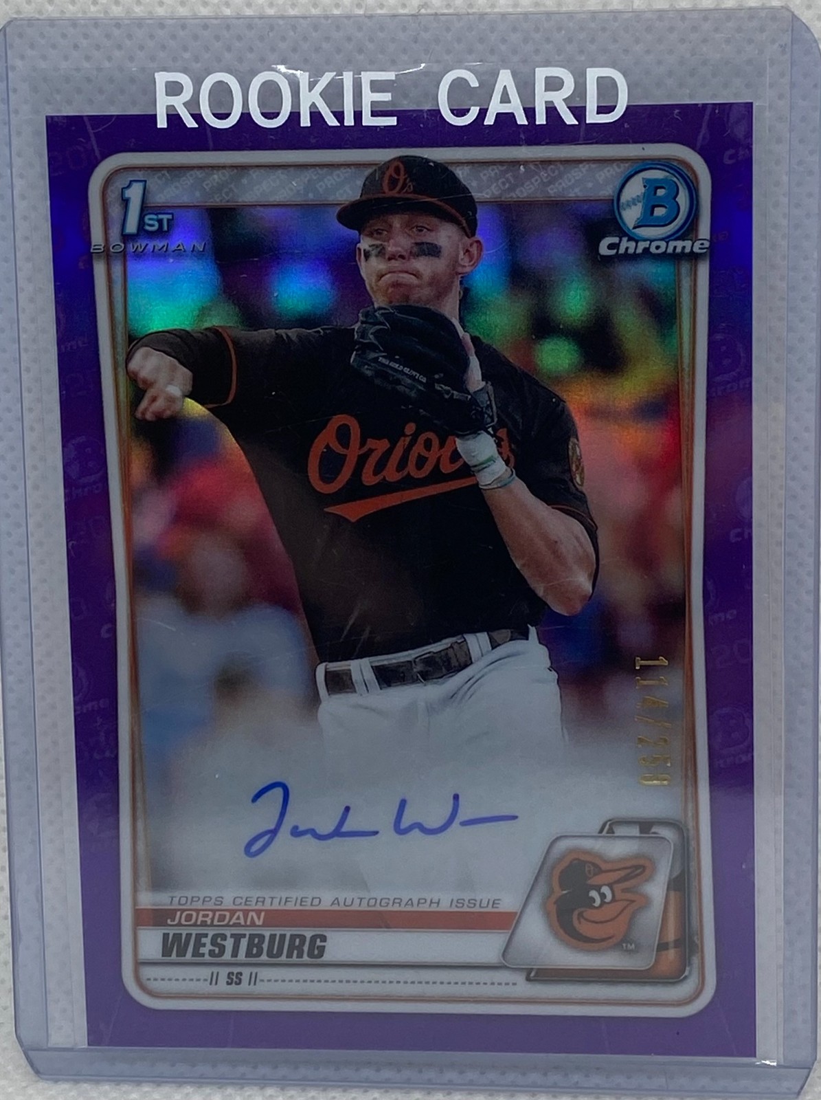 JORDAN WESTBURG 2020 1ST BOWMAN CHROME PURPLE REFRACTOR ON CARD AUTO #D 114/250