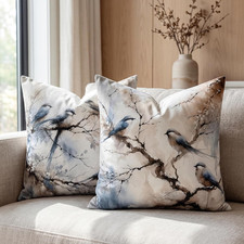Velvet Throw Pillow Covers with Bird Design