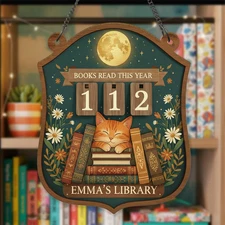 Vintage Book Tracker Sign, Personalized Wooden Reading Counter, Book Lover Gift