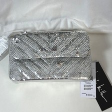 NWT Nicole Miller Sequin Silver Shoulder Bag Evening Party Clutch 8" L X 5" H