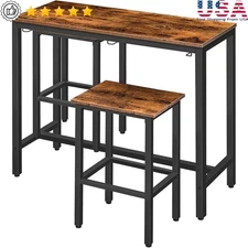 Rustic Bar Table Set W/ Space Saving Hanging Stools Dining Entertaining New