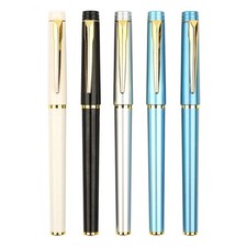 Luxury Office Metal Pen Golden Trim Push Type 0.5mm Refill Ballpoint Pen School