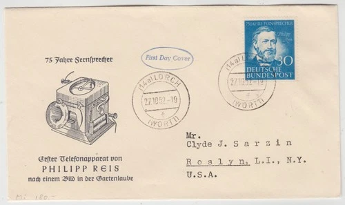 GERMANY 1952 75th ANNIVERSARY GERMAN TELEPHONE SERVICE official illustrated FDC