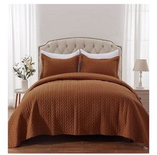 SunStyle King Quilt Set 3pc Bedspread w/Shams Reversible Lightweight Orange King