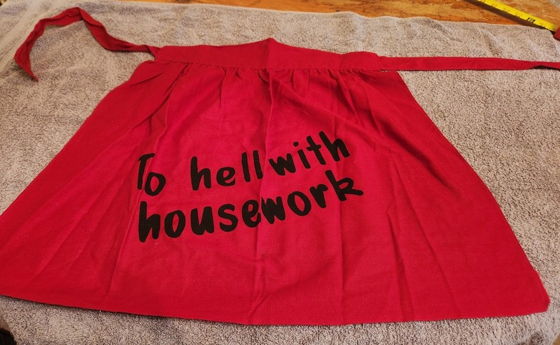 Vintage Novelty Handmade Apron To Hell with Housework Red with Black Letters