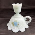 Fenton Burmese Blue Floral Candle Holder Artist Signed
