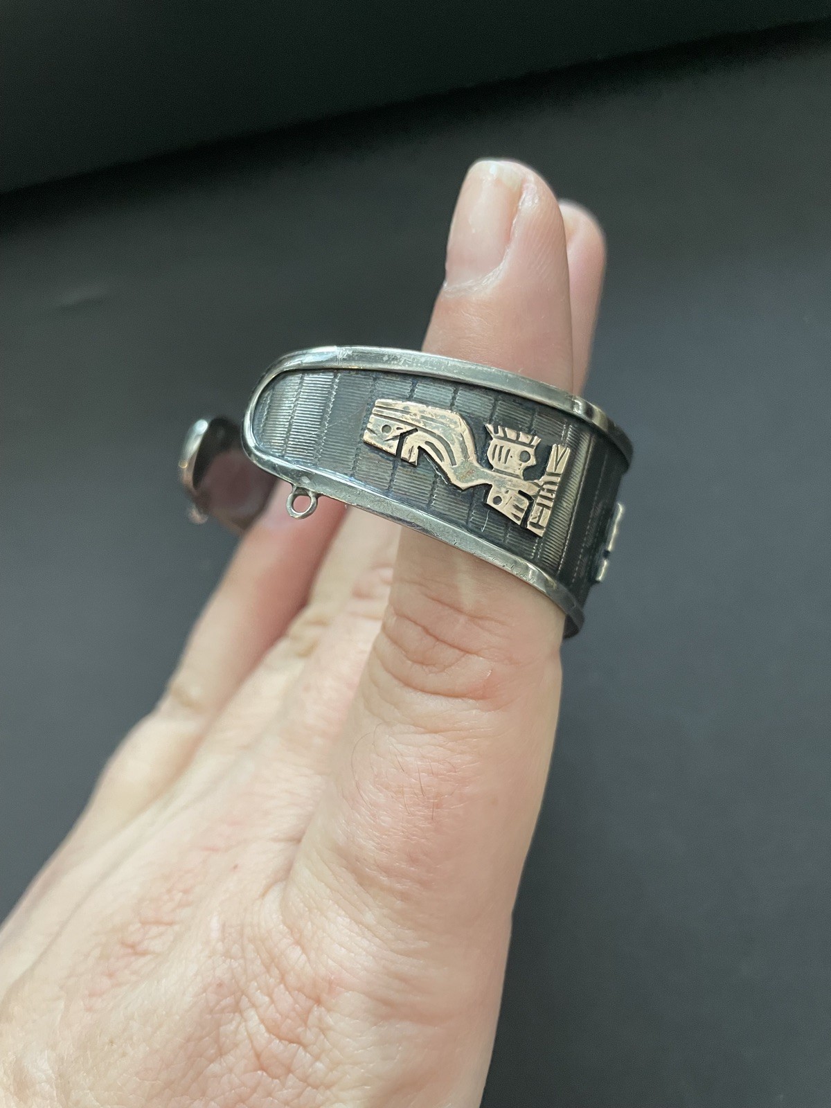 Rare Authentic Peruvian Silver Cuff Bracelet With… - image 6