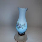 Vintage Hobnail Hobnob Milk Glass Hurricane Lamp Blue With Pink Flowers Works