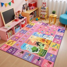 ABC Rug for Playroom, 5x7 Pink Purple Washable Classroom Area Rugs, Education...