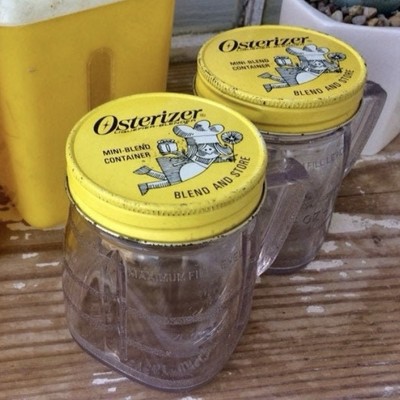Vintage kitchen containers Osterizer Mini-Blend Set Of 2 with retro yellow Lids