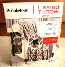 NIB Brookstone Electric Heated Throw Cozy Plush 4 Heat Settings 50" x 60" - Gray