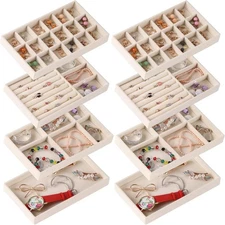 Jewelry Organizer Tray Stackable Velvet Trays Set of 8 Drawer Inserts Earring