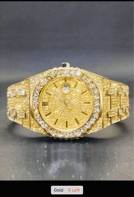 Platinum Plated Hip-Hop Style Men's Diamond Inlaid Calendar Watch, Fashi