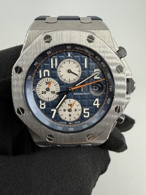 Audemars Piguet Royal Oak Blue Watch with Navy Rubber Strap. 26470ST