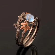 Mystical Moonstone Leaf Ring – Vintage Nature-Inspired Branch Design