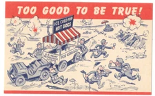 Rare MILITARY WWII 1942 Comic Postcard ICE CREAM & HOT DOGS On Battlefield Rare