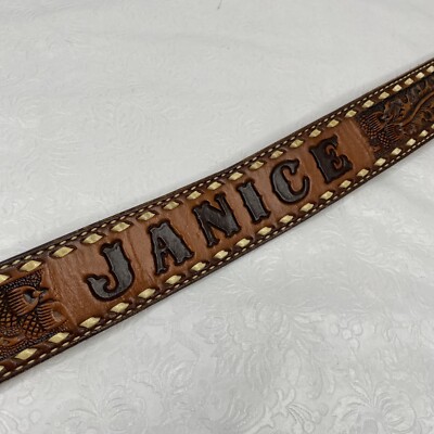 Vintage Women’s Tony Lama Leather Western Belt JANICE - 28in Tony Lama Womens Sz 26 Personalized JANICE Brown Leather  main image 3