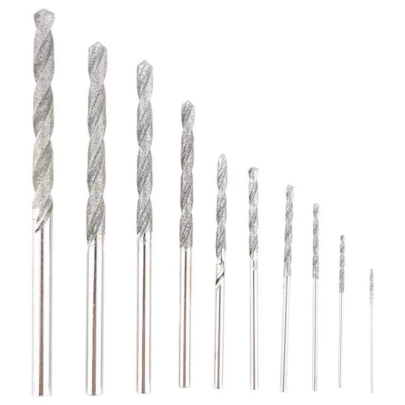 10 Pieces Diamond Drill Bits Set Twist Diamond Tip Drill Bit Heavy
