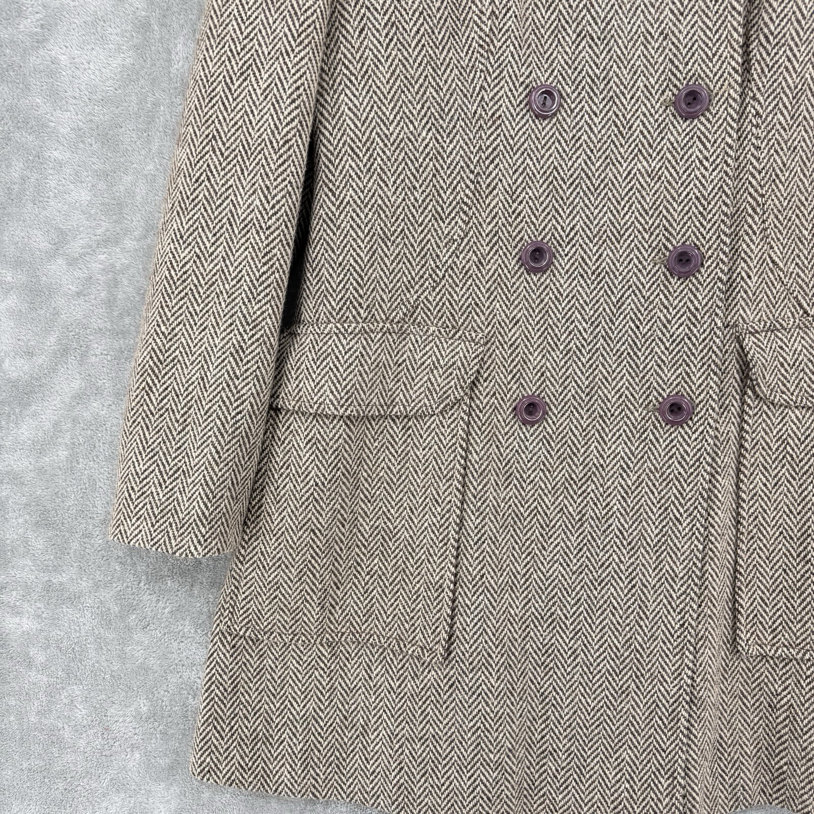 Vintage Pea Coat Womens Medium Wool Chevron Preppy Academia Union Made Retro image 5