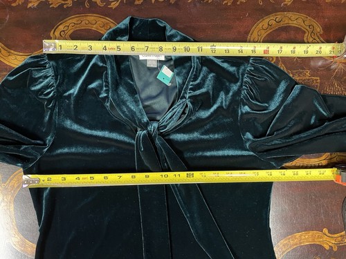 NWT Calvin Klein Green Velvet Tie Neck Puff Sleeve Cocktail Holiday Dress 10 - Picture 8 of 17