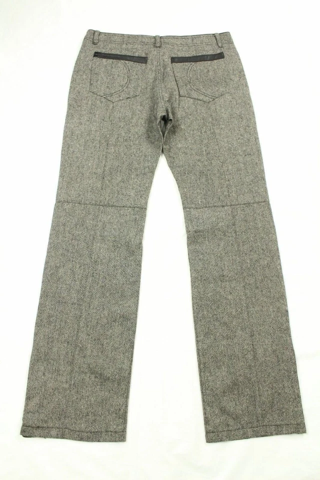 Pantalones para mujer Roberto Cavalli Moto gris mezcla de lana ribete de cuero hechos en Italia Foto 4 de 4
