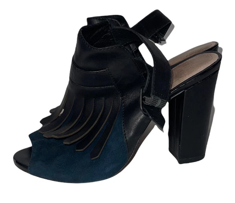 Sandalia Pour la Victoire Elyse Borla Negra Índigo Talla 8.5 Cuero Gamuza DEFECTUOSA Foto 3 de 4