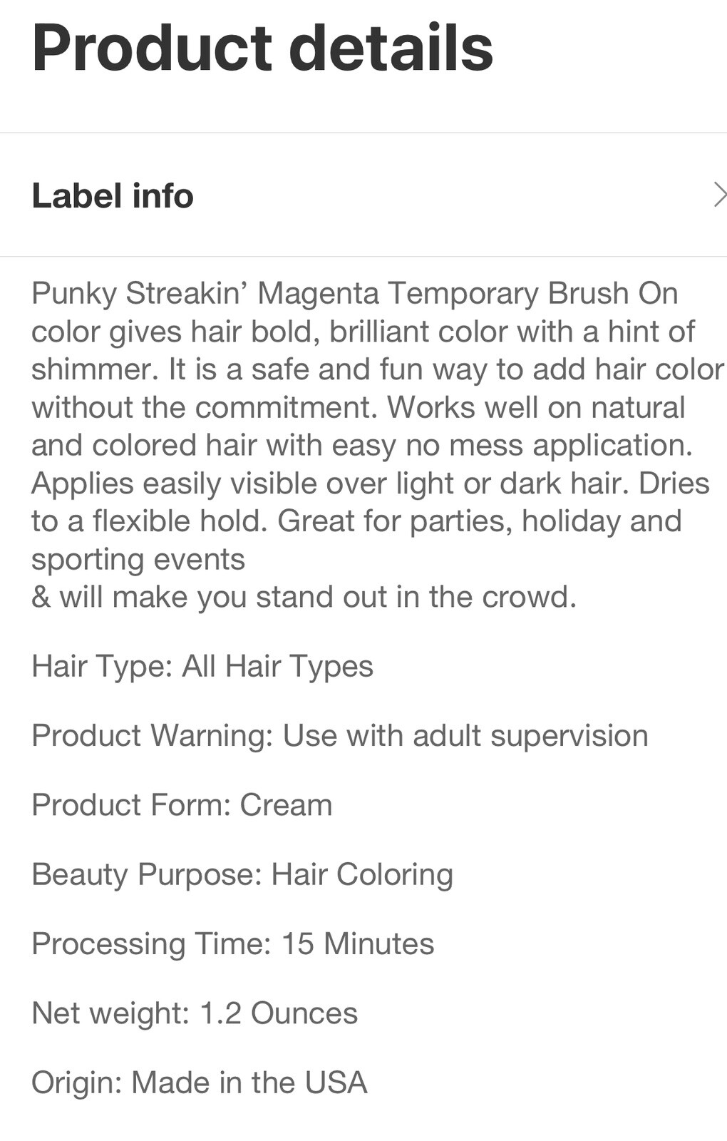 Punky Colour STREAKIN' Brush ON Hair Color Temporary Full Sz 1.2 oz RED MAGENTA