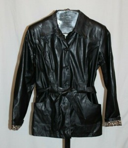 Marcelle Renee Outerwear Women's Black Faux Leather Belted Jacket Size Small | eBay