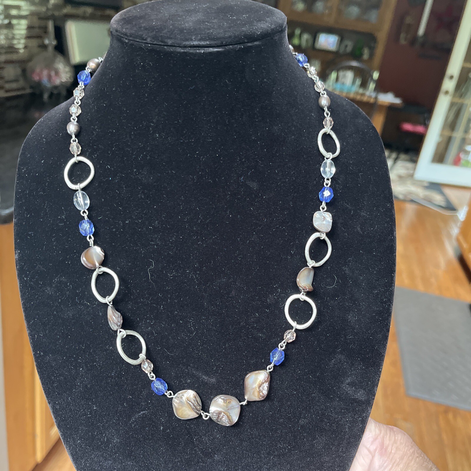 Lia Sofia Abalone shell Necklace w/ beautiful blu… - image 2