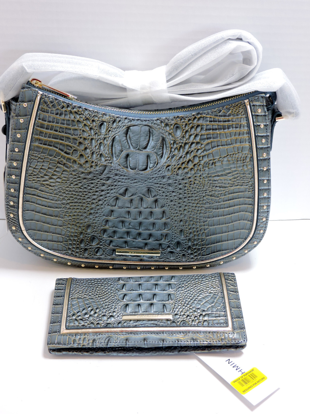 Brahmin Shayna Mini Crossbody Bag in Slate Stratos Embossed Leather NWT