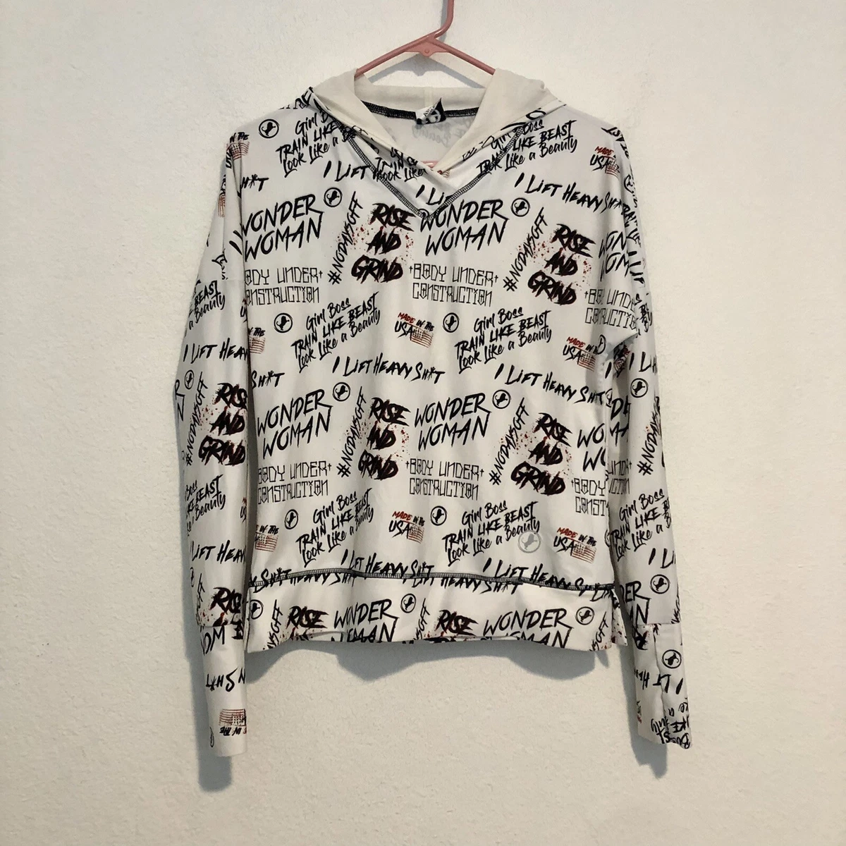 ABS2B Fitness Cropped All Over Graphic Writing Hoodie Sweatshirt
