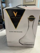 Vanessa Williams Classic Wine Decanter Crystal w/ Wooden Stopper Gold Rim 67oz
