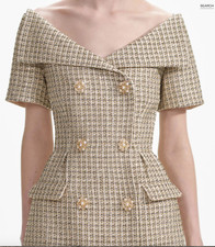 Self Portrait Gold Boucle Open Neck Mini Dress