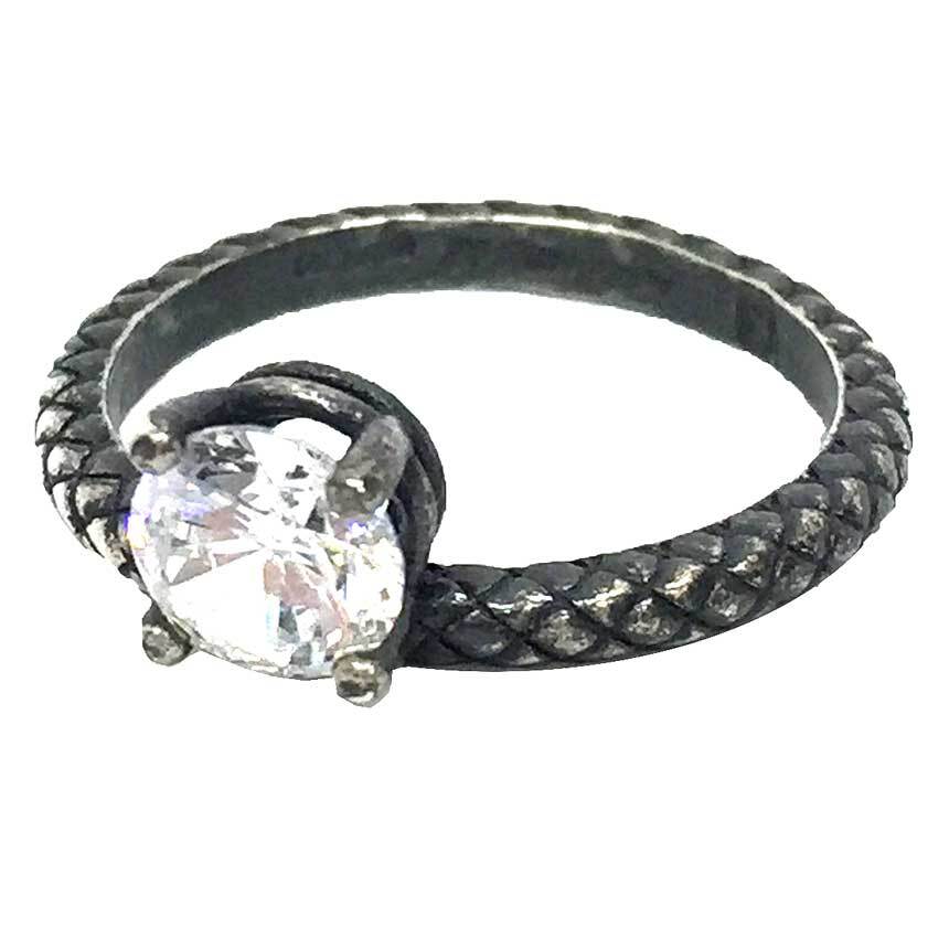 BOTTEGA VENETA Intrecciato Ring with Zirconia Size US6.5-7 Ag925