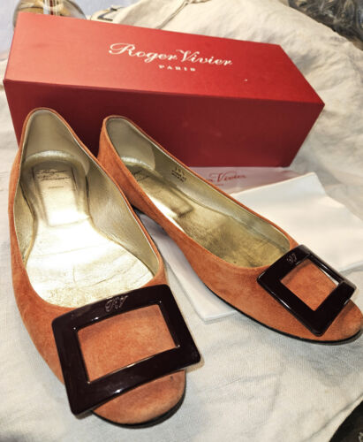 Roger Vivier pumpkin suede flats signature RV buckle sleeper bag size 38.5 Italy
